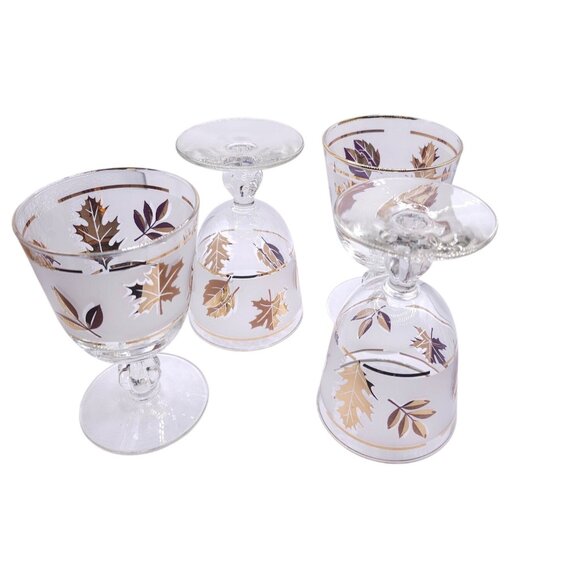 Vintage Libbey Gold Leaf Pattern Frosted Glass Goblets Set Of 4 - Picture 4 of 7